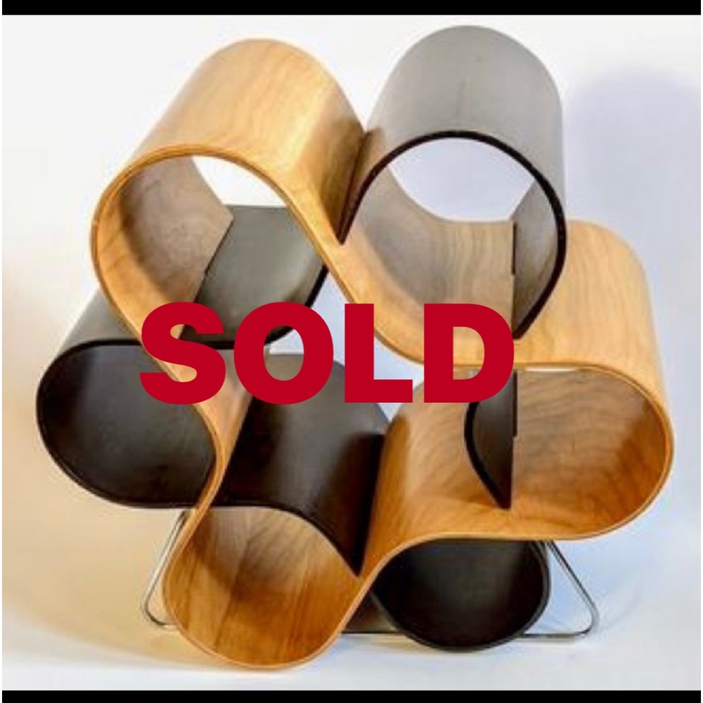 Modern Mint Bottle Rack. Knot Bent Wood Interwoven Birch and Walnut